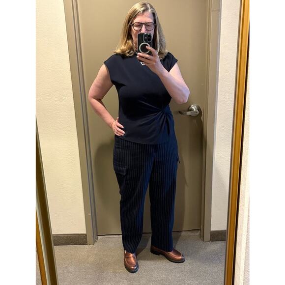 THAKOON x RTR Navy Stripe Twill Pinstripe Cargo Pants Size 12 - Picture 11 of 13